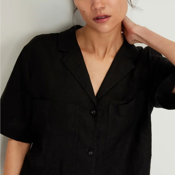 Everlane The Linen Workwear Shirt in black size XXS - Picture 2 of 10